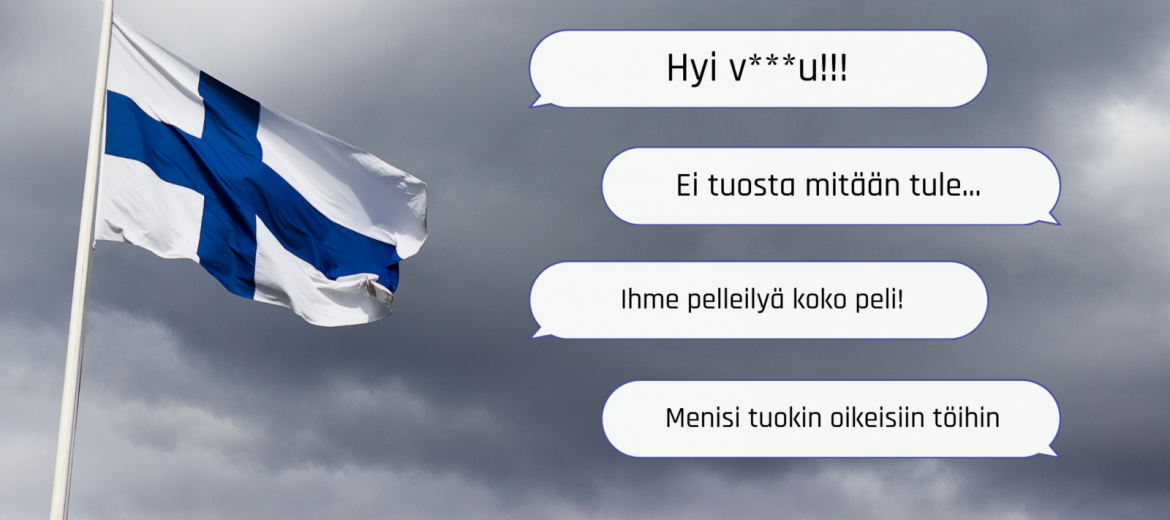 Vihaisia kommentteja ilkeillä kehutuksilla ja taustalla Suomen lippu