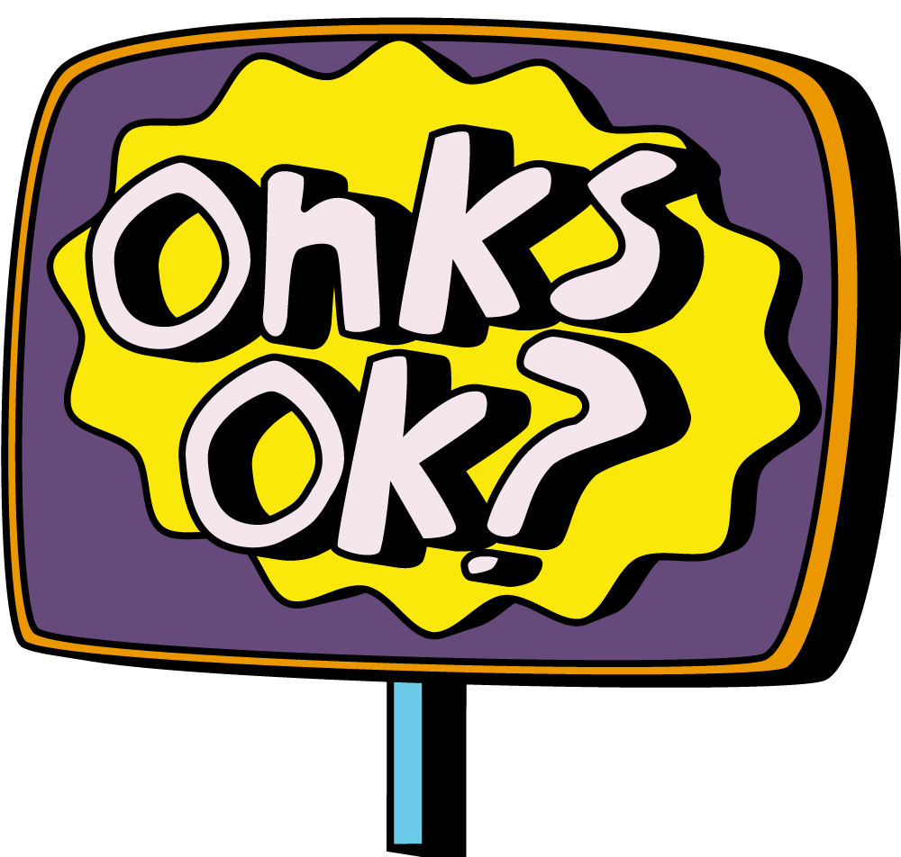 Kuva, jossa lukee teksti "onks ok" kyltissä