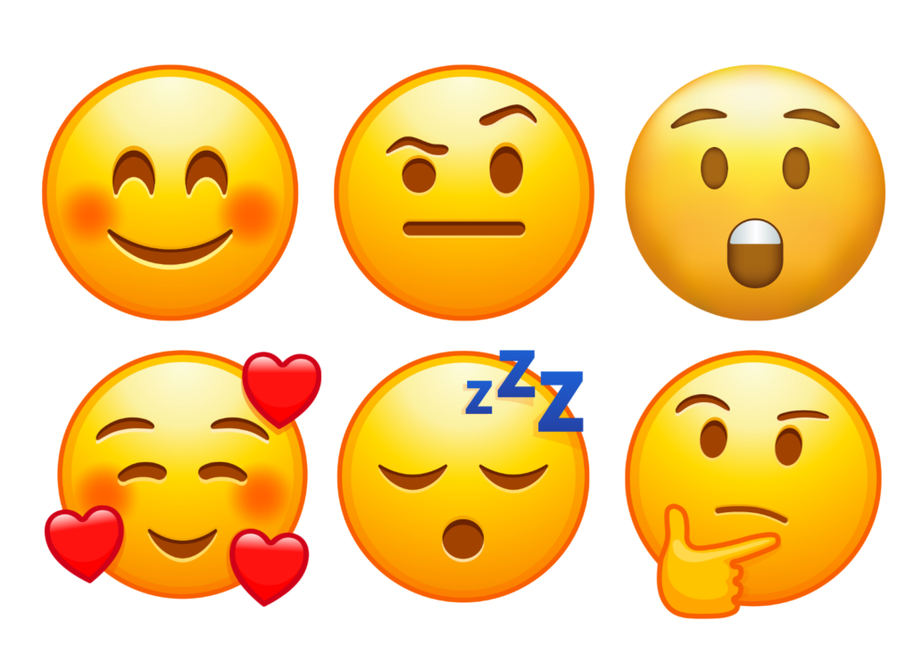 Kuusi erilaista emojia