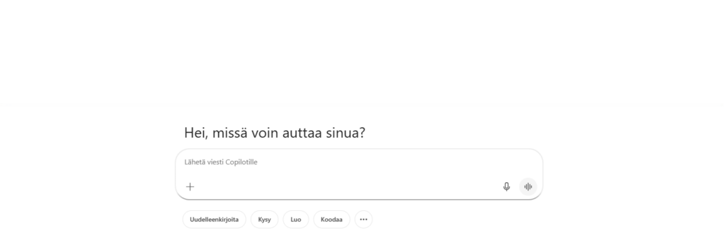 Kuvakaappaus Copilotin etusivulta