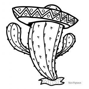 Kaktuksen päällä on sombrero-hattu.